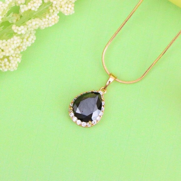 "Teardrop Black Pendant with White Crystal Border in Rose Gold Finish, XPPT1614 - Picture 2 of 13